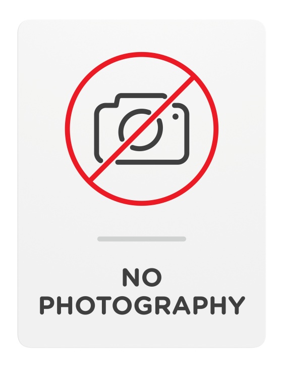 No Photography_Sign_Door-Wall Mount_8x 6_6mm Thick Solid Surface Sign with Inlay Resins_Self AdhesiveProhibition sign
